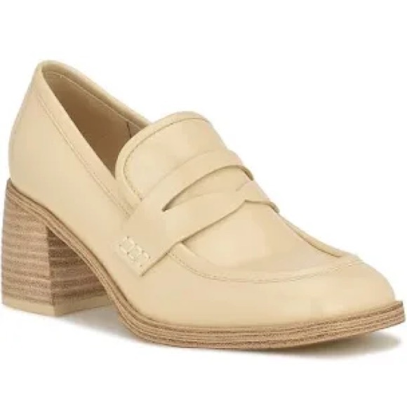 Nine West Avalia Beige Nude Patent Heels Loafers Vegan Size 9M Neutral‎ - Picture 1 of 11